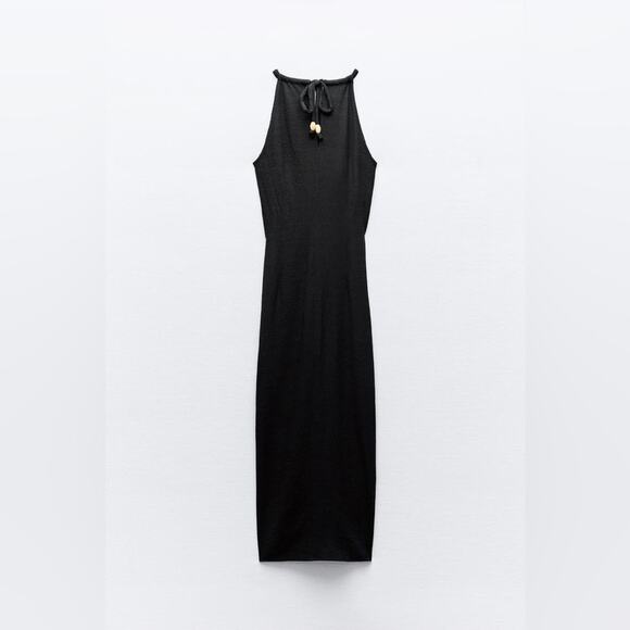 Zara Black HALTER NECK MIDI DRESS Size Extra Large XL - Picture 8 of 12